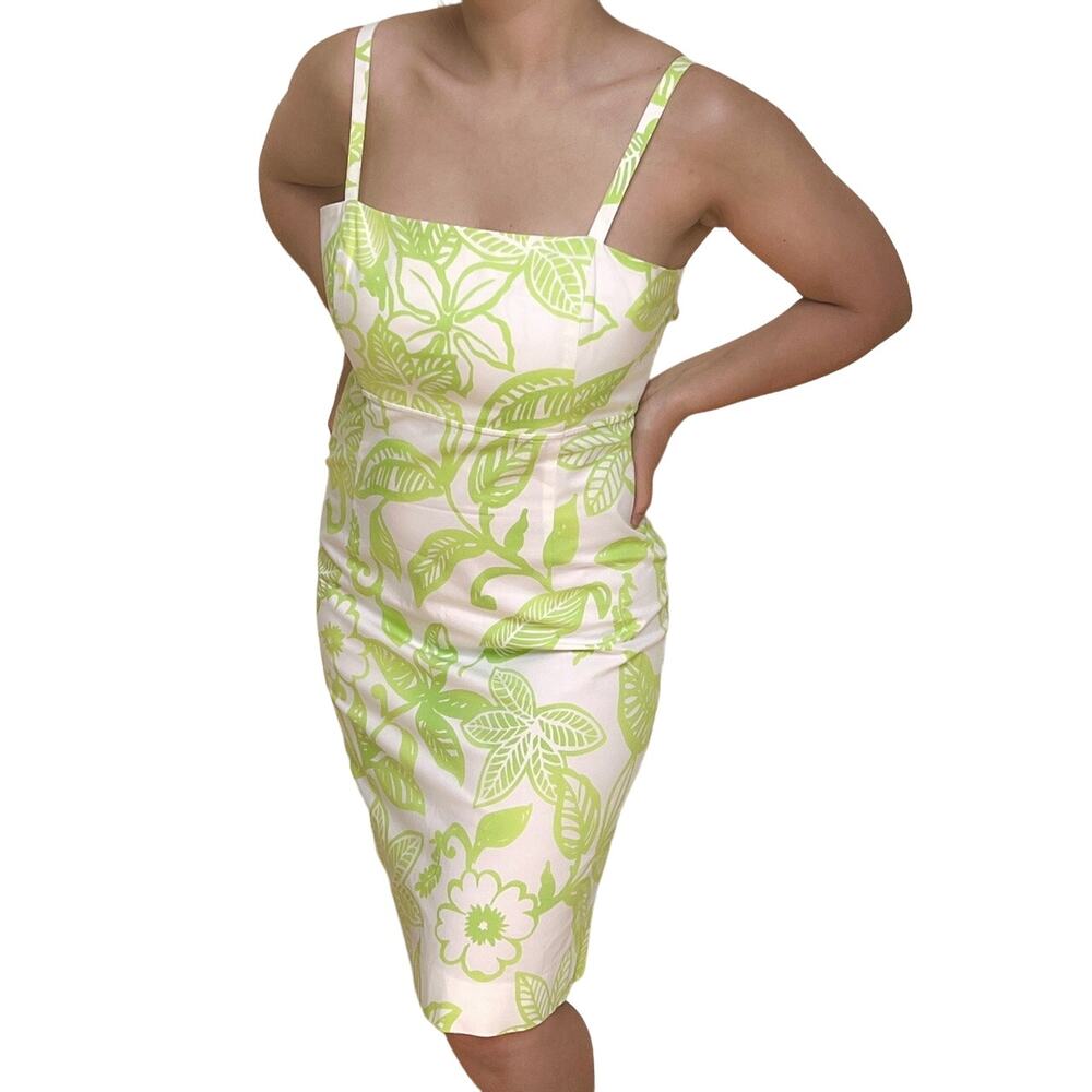 NEW Y2K Green Floral Knee-Length Dress 8 Hawaiian Coconut Girl
